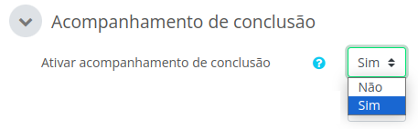 Imagem mostrando o campo Ativar acompanhamento de conclusão: com as opções sim e não.