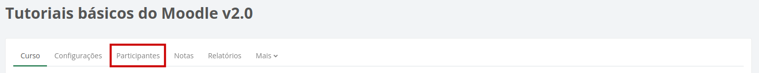 Imagem da barra de menu do curso com destaque para a opção Participantes 
