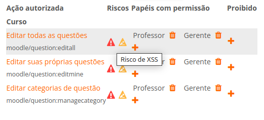 Exemplo de ação autorizada, editar todas as questões, com as permissões e riscos conforme descritos acima