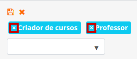 Imagem do campo de busca dos papéis a serem atribuídos e destaque ao X ao lado dos papéis existentes utilizado para exclusão