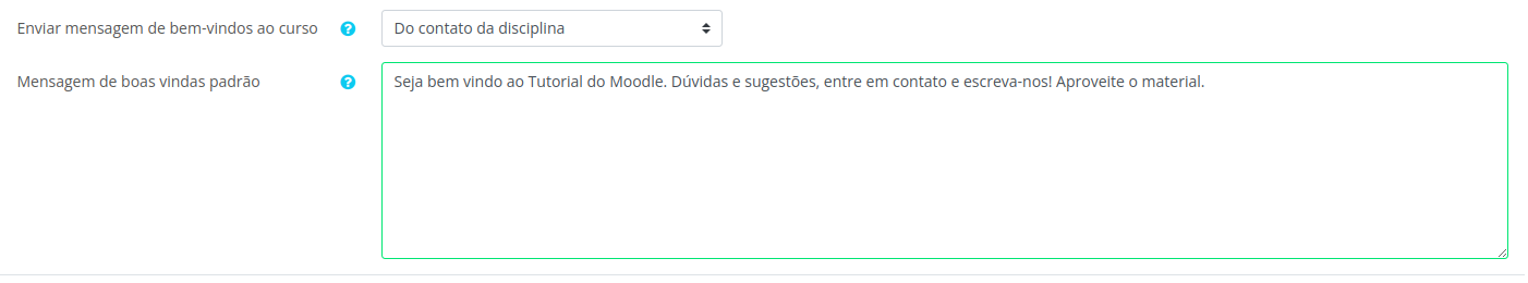 Imagem com exemplo de mensagem de boas vindas personalizada escrita no campo Mensagem de boas vindas padrão. 