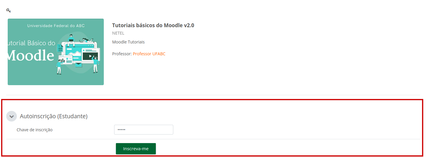 imagem com o campo chave de inscrição onde deverá ser digitada a chave para inscrição no curso conforme descrito acima