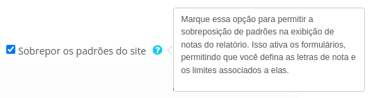 Captura de tela da opção sobrepor os padrões do site selecionada.