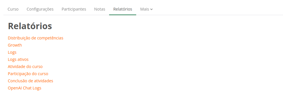 imagem com a lista de relatórios disponíveis