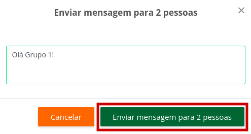 Imagem janela enviar mensagem com uma mensagem escrita Olá Grupo1!