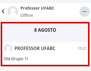 Captura de tela do chat com exemplo de onde e como a mensagem foi recebida.