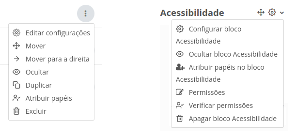 Captura de tela mostrando vários exemplos de menus de edição.