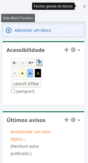 Captura de tela mostrando a opção Adicionar um bloco na gaveta de blocos.