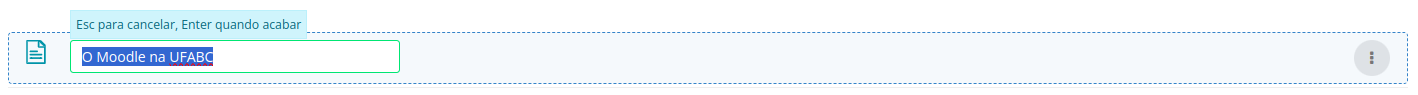 Captura de tela mostrando o campo título do recurso/atividade editável