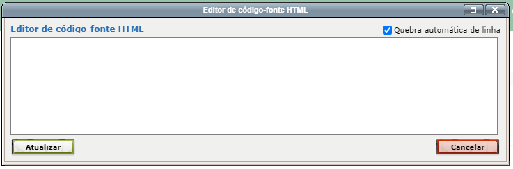 Imagem da tela do editor de código-fonte HTML do editor TInyMCE