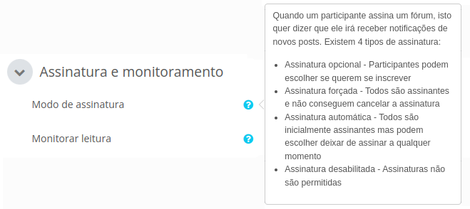 Imagem mostrando as opções de modo de assinatura disponíveis.