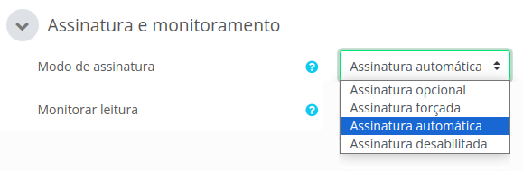 Imagem mostrando as opções de modo de assinatura disponíveis.