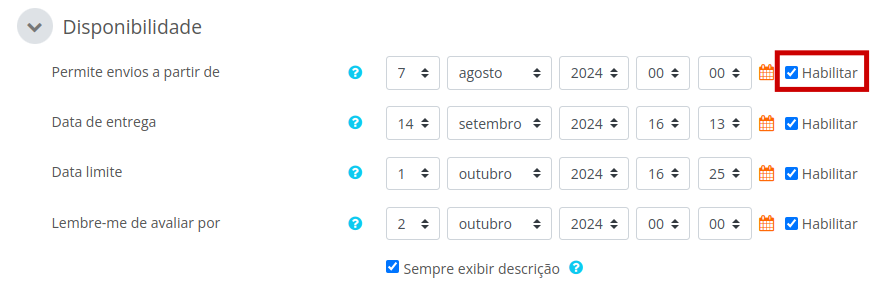 Imagem dos campos citados acima na configuração da tarefa