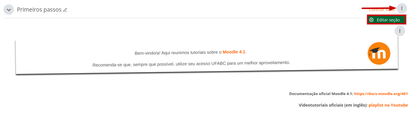 Imagem mostrando a opção Editar seção