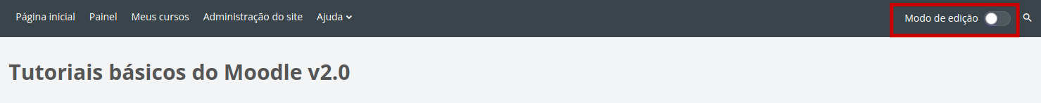 Captura de tela da página inicial do curso mostrando o botão modo de edição