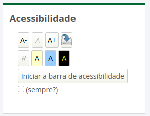 Imagem do bloco acessibilidade, com um botão para cada uma das configurações listadas abaixo