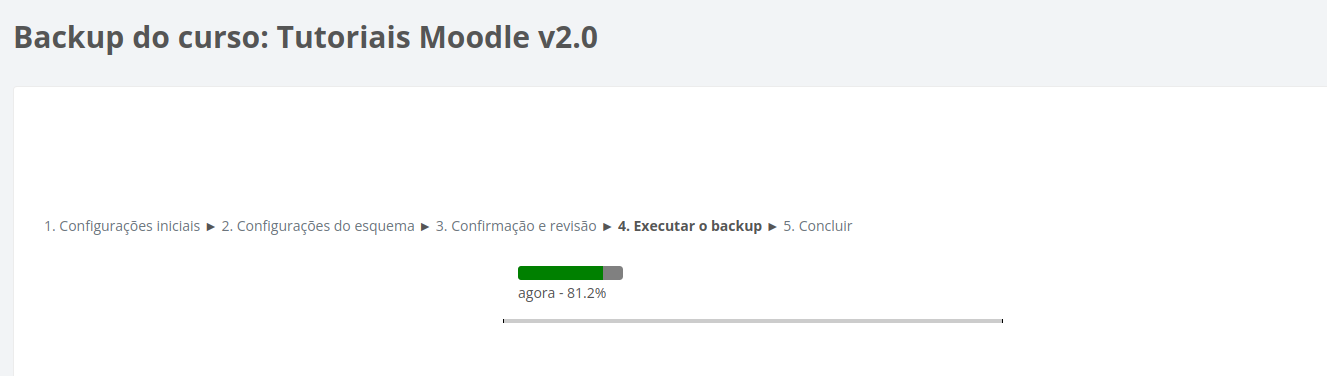 Barra de progresso indicando a execução do backup do curso.