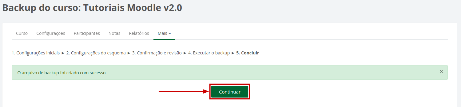 Mensagem de confirmação da criação do arquivo de backup.