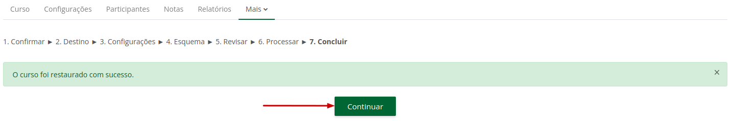 Mensagem de curso restaurado com sucesso.