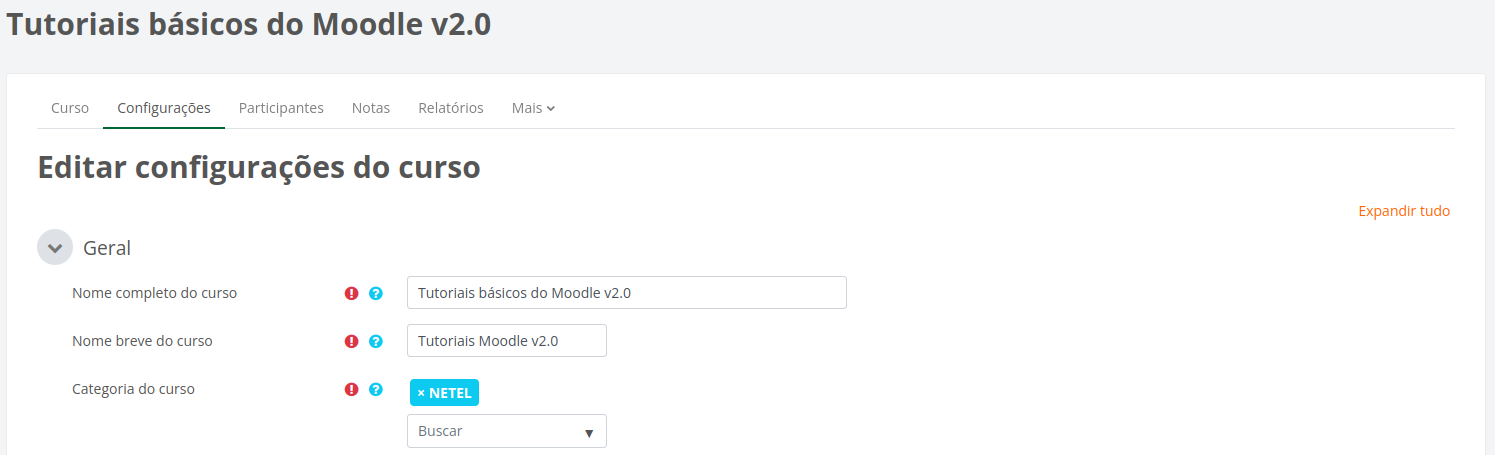 Procedimento para alteração da categoria do curso.