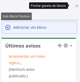 Captura de tela mostrando a opção Adicionar um bloco na gaveta de blocos.